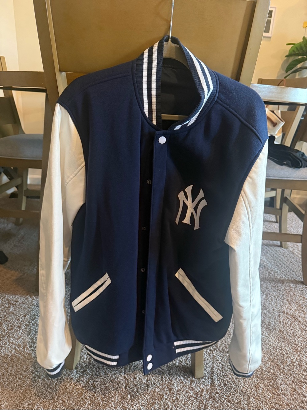 Barely worn - YANKEES JH Collectibles Navy Blue and White Bomber Varsity Jacket